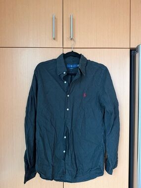 Ralph Lauren Black Button-Down Shirt with Red Pony Logo